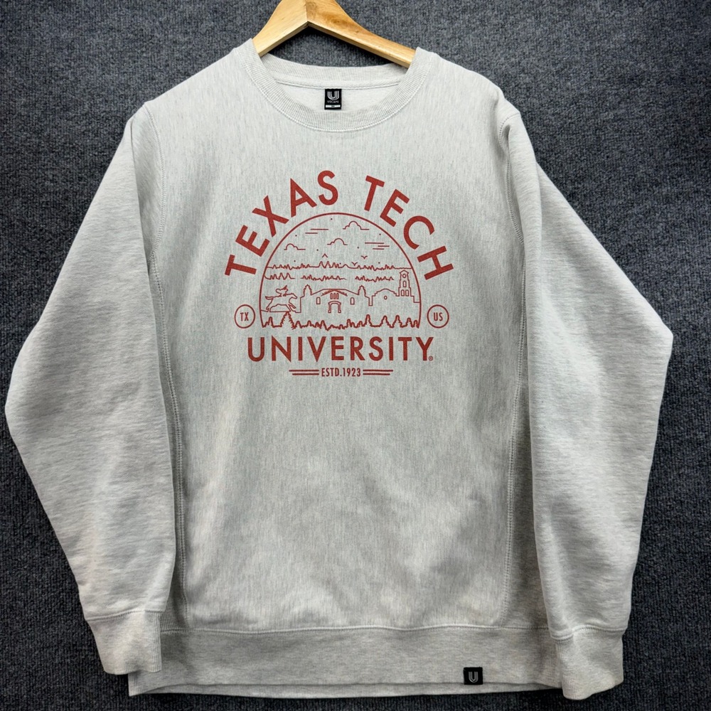 USCAPE Texas Tech University Sweatshirt Mens‎ Medium Red Arch Logo Pullover Gray